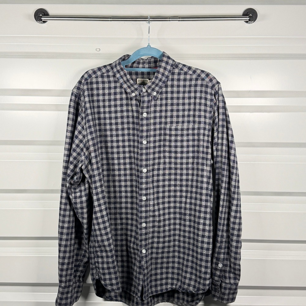 Bridge & Burn Mens Flannel Shirt Navy Grey Gingham Check Cotton Button Down L